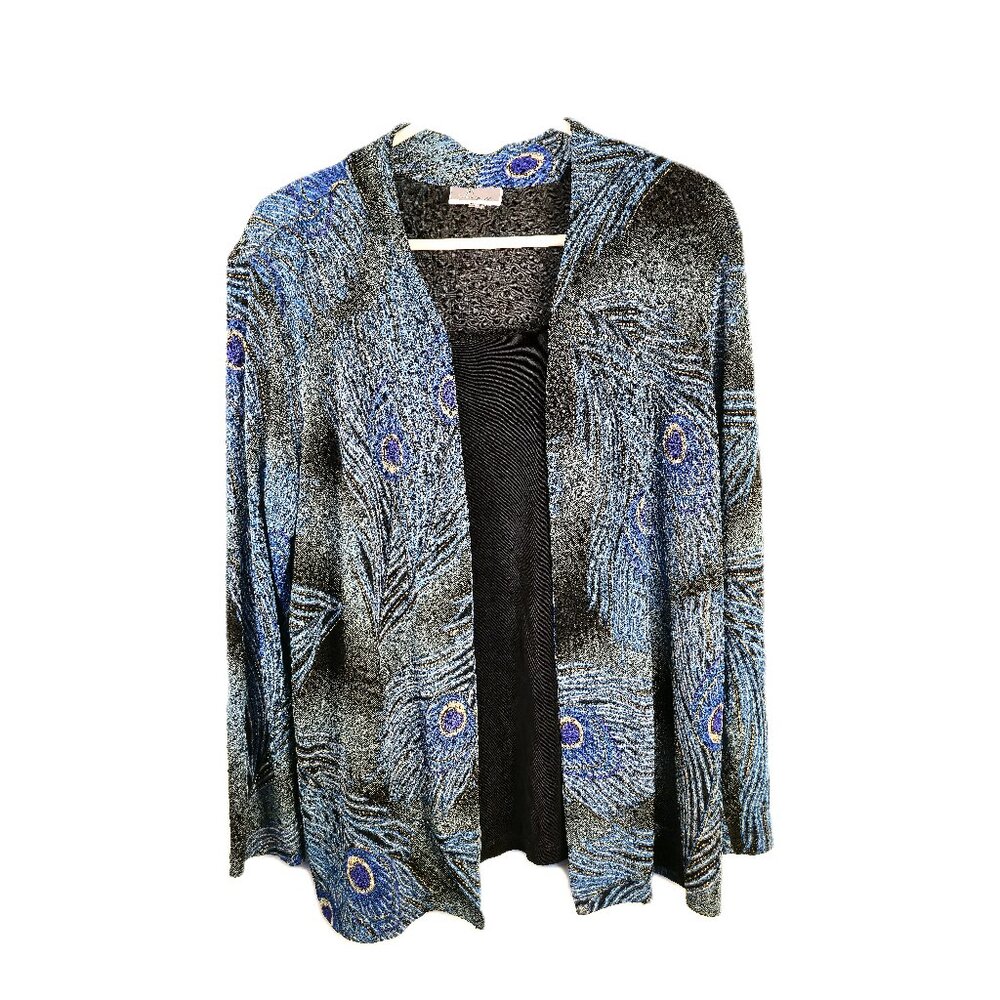 JM Collection Size OX Womens Blue Peacock Blouse Attached Cardigan Long Sleeve